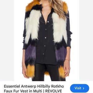 ESSENTIEL ANTWERP Hillbilly Rotkho Faux Fur Vest in Multi 🦺 size 36/2 VINTAGE